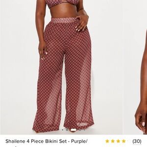 Fashion Nova Sheer Wide-Leg Swim Coverup Pants ONLY - Burgundy Print
